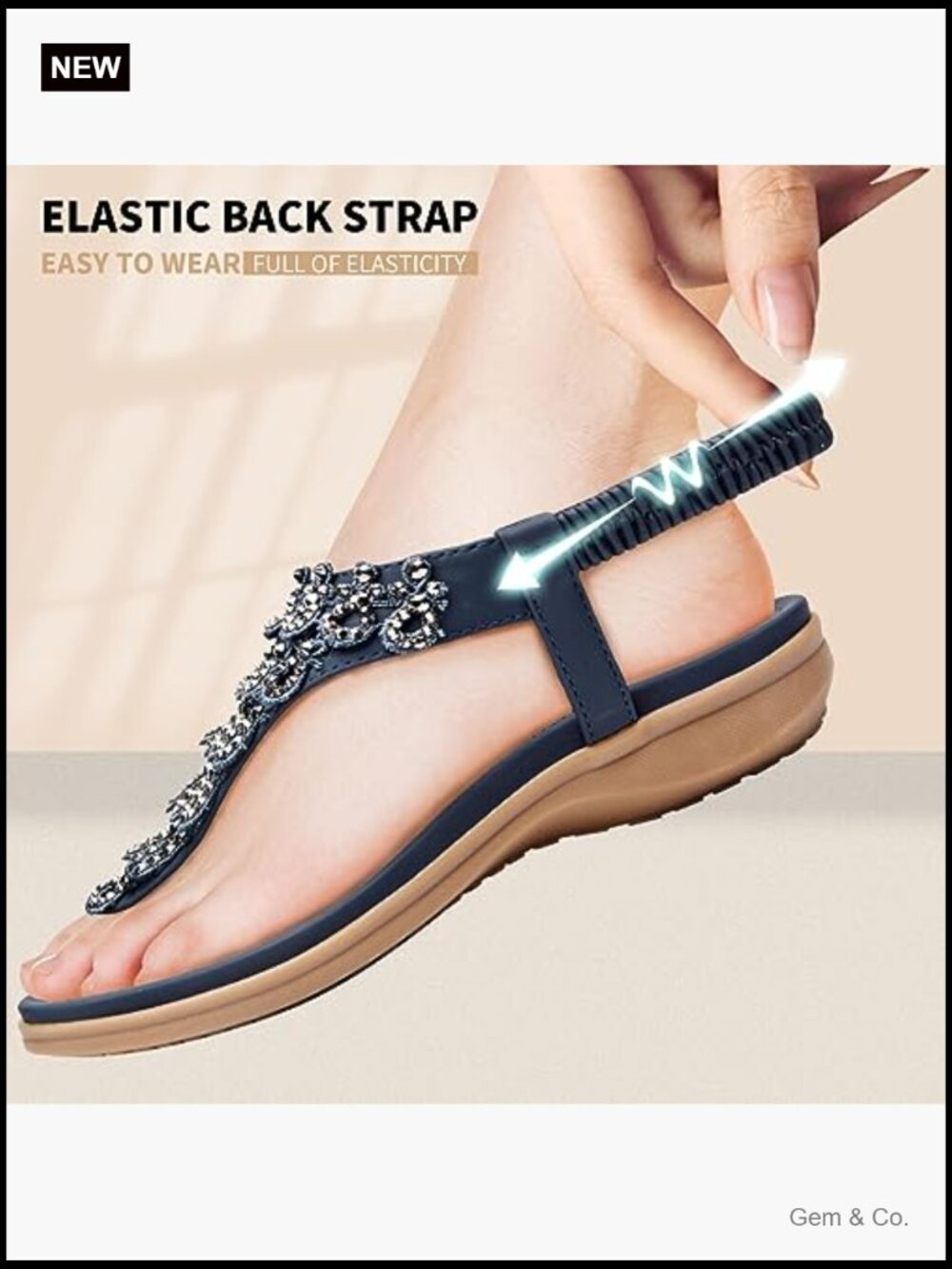Slingback Rhinestone Flat Sandals Arch Support Summer Comfort Dressy - Picture 5 of 7